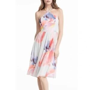 White House Black Market Chiffon Watercolor Knee Length Dress Size 0